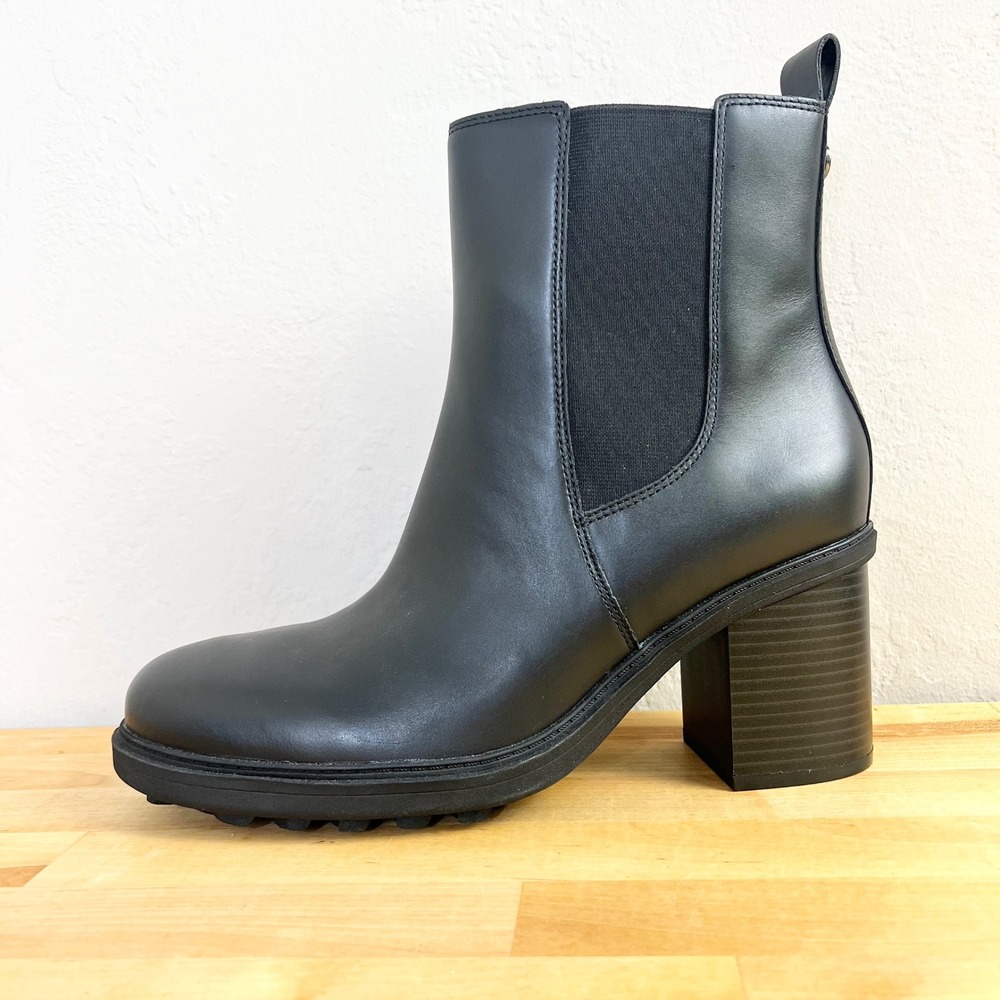Vionic Truckee Chelsea Boots‎ Womens Size 11 Black Leather Waterproof Block Heel